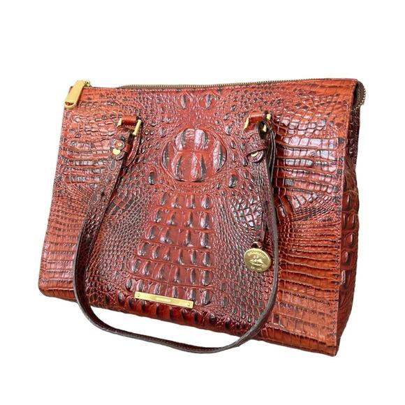 Brahmin Anywhere Melbourne Embossed Leather Tote Pecan/Gold Croc